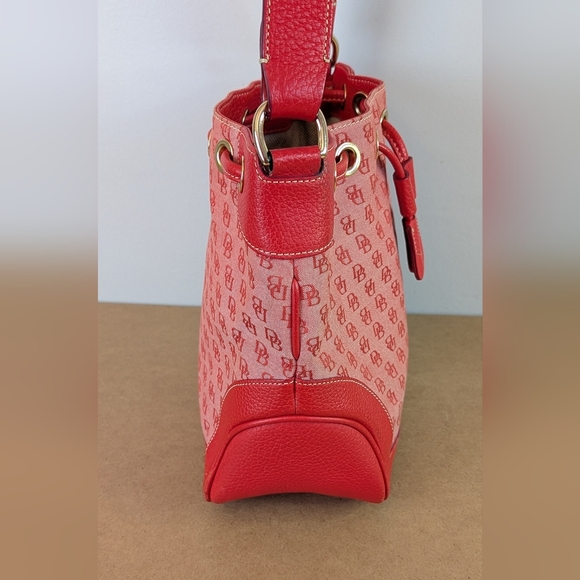 Dooney & Bourke | Red Signature Bucket Drawstring Shoulder Bag, Cloth & Leather - Picture 9 of 16